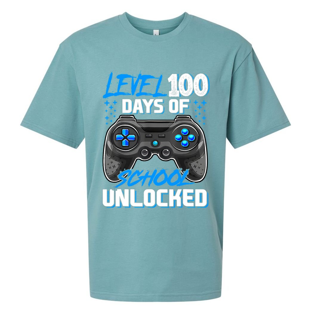 Level 100 Days Of School Unlocked Gamer Video Games Boys Sueded Cloud Jersey T-Shirt