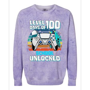 Level 100 Days Of School Unlock Teacher Student Boys Gamer Colorblast Crewneck Sweatshirt