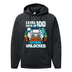 Level 100 Days Of School Unlock Teacher Student Boys Gamer Performance Fleece Hoodie