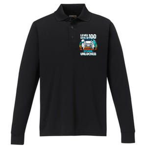 Level 100 Days Of School Unlock Teacher Student Boys Gamer Performance Long Sleeve Polo