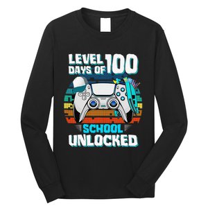 Level 100 Days Of School Unlock Teacher Student Boys Gamer Long Sleeve Shirt