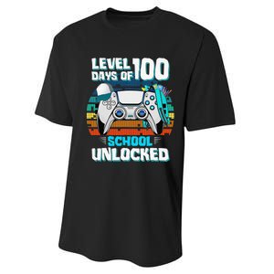 Level 100 Days Of School Unlock Teacher Student Boys Gamer Performance Sprint T-Shirt