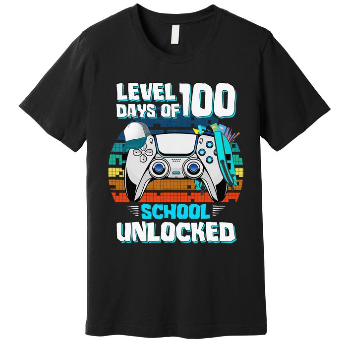 Level 100 Days Of School Unlock Teacher Student Boys Gamer Premium T-Shirt