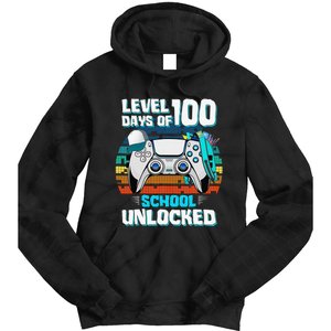 Level 100 Days Of School Unlock Teacher Student Boys Gamer Tie Dye Hoodie