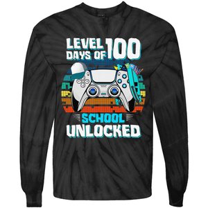 Level 100 Days Of School Unlock Teacher Student Boys Gamer Tie-Dye Long Sleeve Shirt