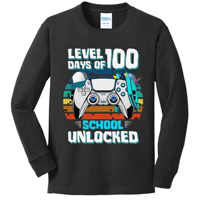 Level 100 Days Of School Unlock Teacher Student Boys Gamer Kids Long Sleeve Shirt