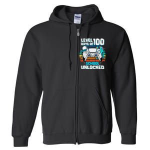 Level 100 Days Of School Unlock Teacher Student Boys Gamer Full Zip Hoodie