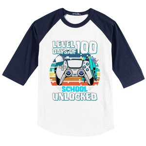 Level 100 Days Of School Unlock Teacher Student Boys Gamer Baseball Sleeve Shirt