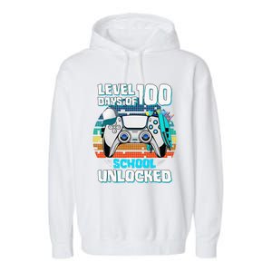 Level 100 Days Of School Unlock Teacher Student Boys Gamer Garment-Dyed Fleece Hoodie