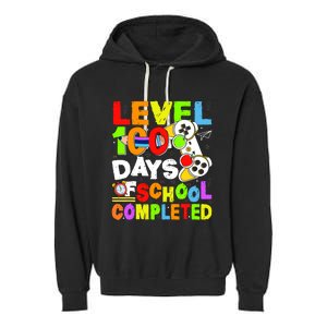 Level 100 Days Of School Completed Funny 100th Day Gaming Garment-Dyed Fleece Hoodie