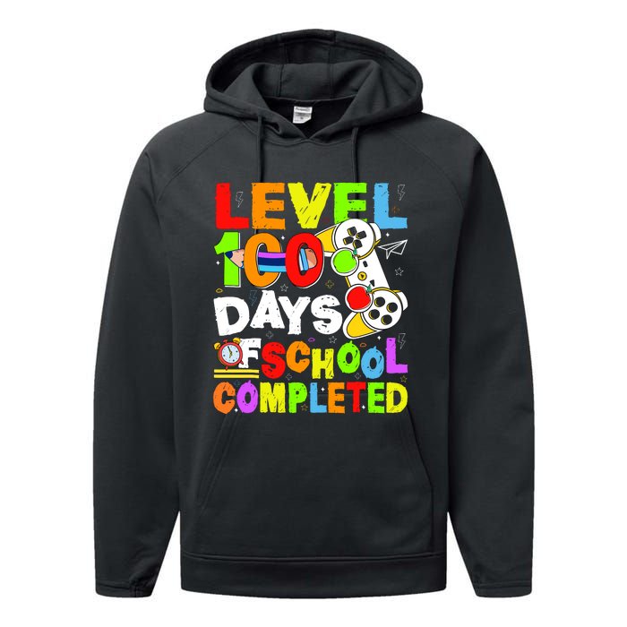 Level 100 Days Of School Completed Funny 100th Day Gaming Performance Fleece Hoodie