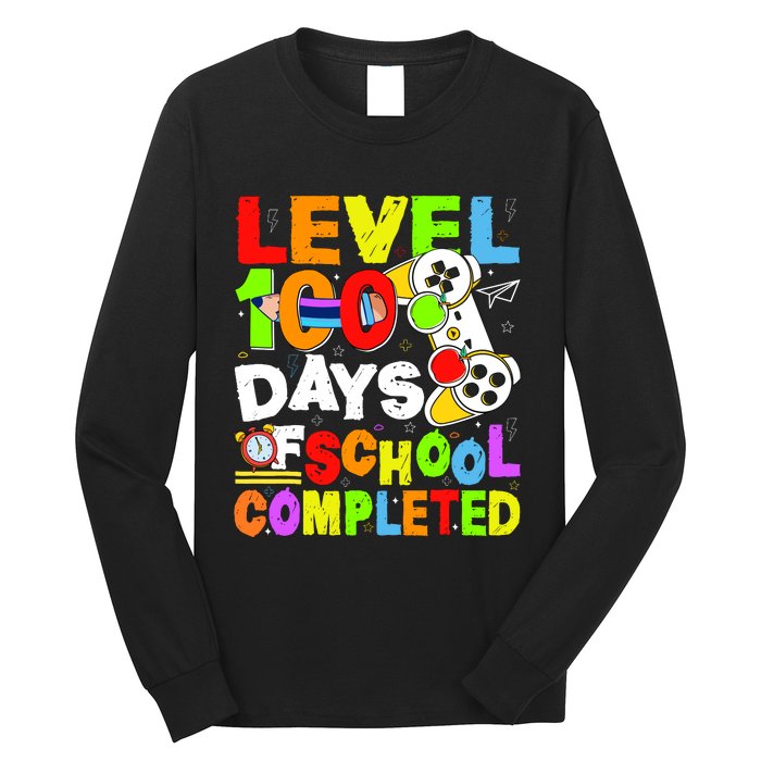 Level 100 Days Of School Completed Funny 100th Day Gaming Long Sleeve Shirt