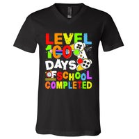 Level 100 Days Of School Completed Funny 100th Day Gaming V-Neck T-Shirt