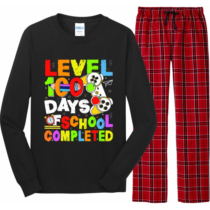 Level 100 Days Of School Completed Funny 100th Day Gaming Long Sleeve Pajama Set