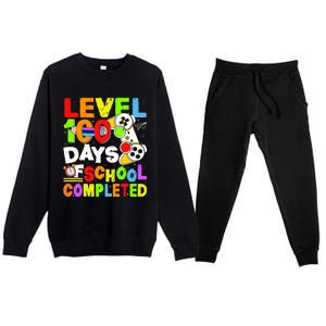 Level 100 Days Of School Completed Funny 100th Day Gaming Premium Crewneck Sweatsuit Set