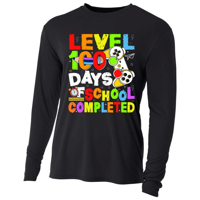 Level 100 Days Of School Completed Funny 100th Day Gaming Cooling Performance Long Sleeve Crew