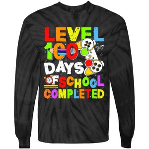 Level 100 Days Of School Completed Funny 100th Day Gaming Tie-Dye Long Sleeve Shirt