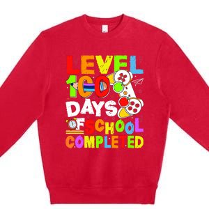 Level 100 Days Of School Completed Funny 100th Day Gaming Premium Crewneck Sweatshirt