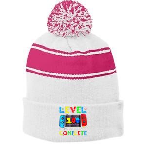 Level 100 Days Of School Complete Gamer Video Games Boy Stripe Pom Pom Beanie