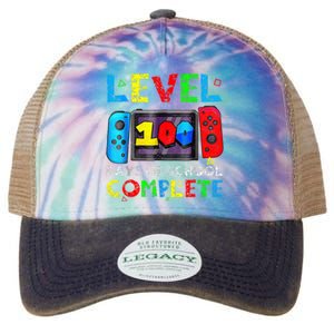 Level 100 Days Of School Complete Gamer Video Games Boy Legacy Tie Dye Trucker Hat