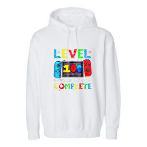 Level 100 Days Of School Complete Gamer Video Games Boy Garment-Dyed Fleece Hoodie