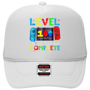 Level 100 Days Of School Complete Gamer Video Games Boy High Crown Mesh Back Trucker Hat