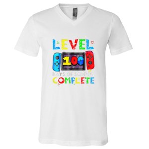 Level 100 Days Of School Complete Gamer Video Games Boy V-Neck T-Shirt