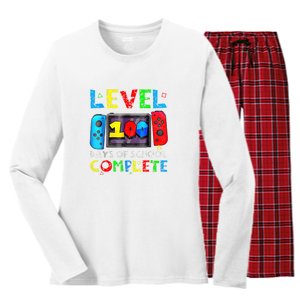 Level 100 Days Of School Complete Gamer Video Games Boy Women's Long Sleeve Flannel Pajama Set 