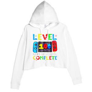 Level 100 Days Of School Complete Gamer Video Games Boy Crop Fleece Hoodie