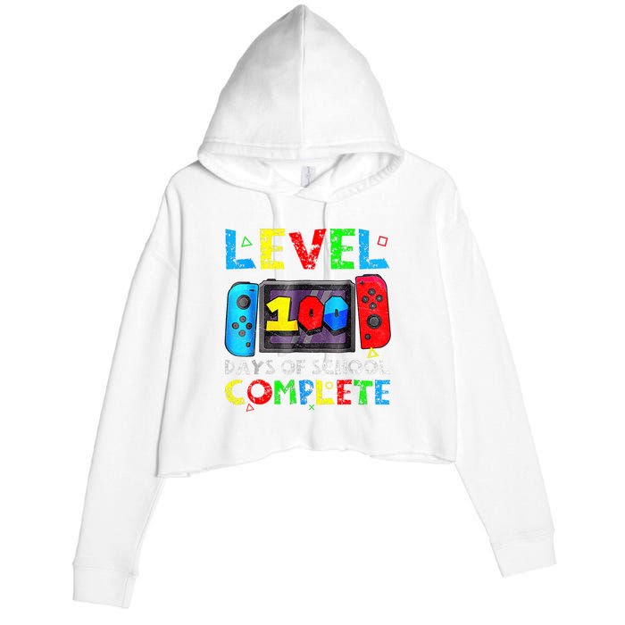 Level 100 Days Of School Complete Gamer Video Games Boy Crop Fleece Hoodie