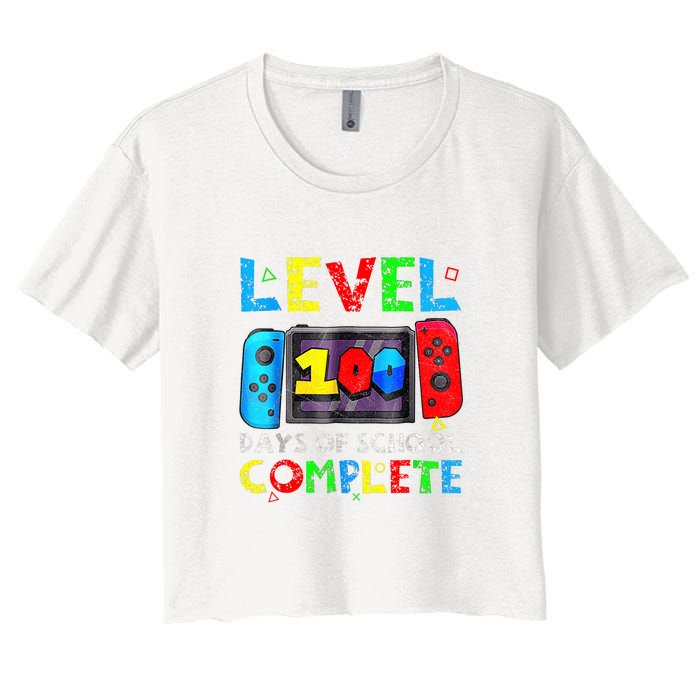 Level 100 Days Of School Complete Gamer Video Games Boy Women's Crop Top Tee