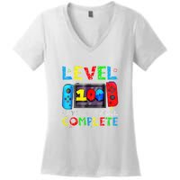 Level 100 Days Of School Complete Gamer Video Games Boy Women's V-Neck T-Shirt