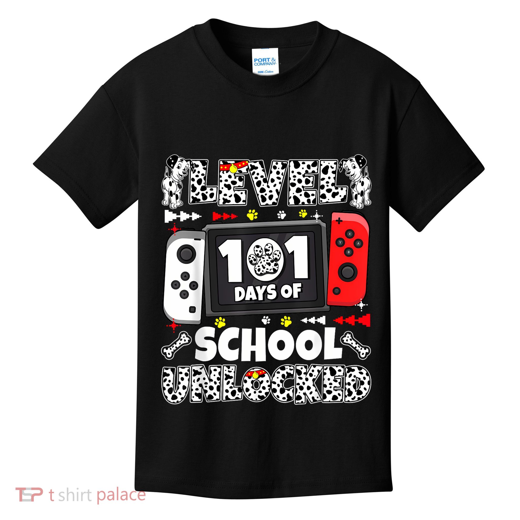 Level 101 Days Of School Unlocked Cute Dog Video Gamer Lover Kids T-Shirt