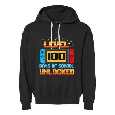 Level 100 Days Of School Unlocked Gamer Funny 100th Day. Garment-Dyed Fleece Hoodie