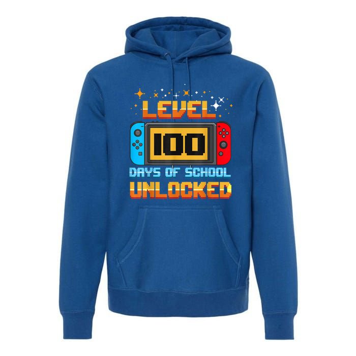 Level 100 Days Of School Unlocked Gamer Funny 100th Day. Premium Hoodie