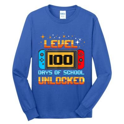 Level 100 Days Of School Unlocked Gamer Funny 100th Day. Tall Long Sleeve T-Shirt