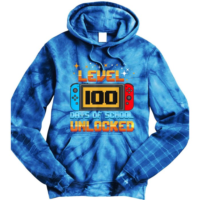 Level 100 Days Of School Unlocked Gamer Funny 100th Day. Tie Dye Hoodie