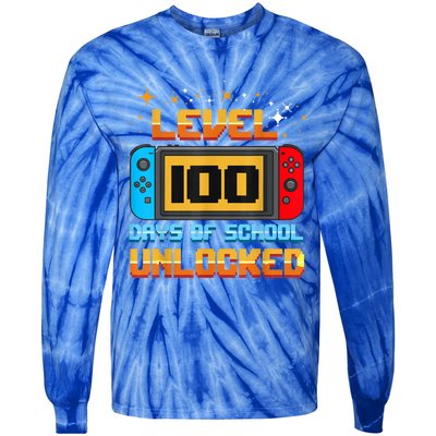 Level 100 Days Of School Unlocked Gamer Funny 100th Day. Tie-Dye Long Sleeve Shirt