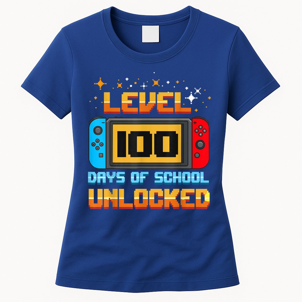 Level 100 Days Of School Unlocked Gamer Funny 100th Day. Womens T-Shirt