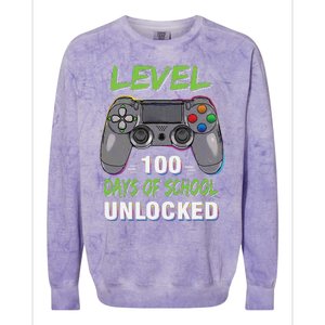 Level 100 Days Of School Unlocked Video Game Controller Colorblast Crewneck Sweatshirt