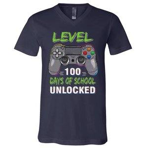 Level 100 Days Of School Unlocked Video Game Controller V-Neck T-Shirt