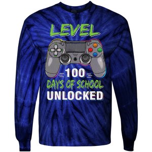 Level 100 Days Of School Unlocked Video Game Controller Tie-Dye Long Sleeve Shirt