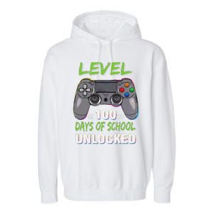 Level 100 Days Of School Unlocked Video Game Controller Garment-Dyed Fleece Hoodie