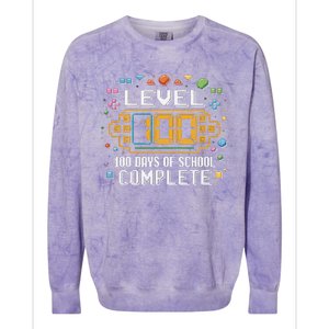 Level 100 Days Of School Complete Funny Gamer Colorblast Crewneck Sweatshirt