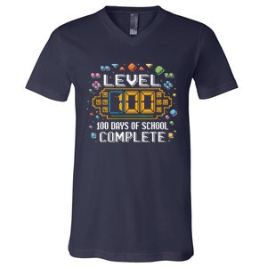 Level 100 Days Of School Complete Funny Gamer V-Neck T-Shirt