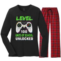 Level 100 Days Of School Unlocked Gamer Video Games Women's Long Sleeve Flannel Pajama Set 