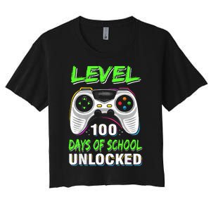 Level 100 Days Of School Unlocked Gamer Video Games Women's Crop Top Tee