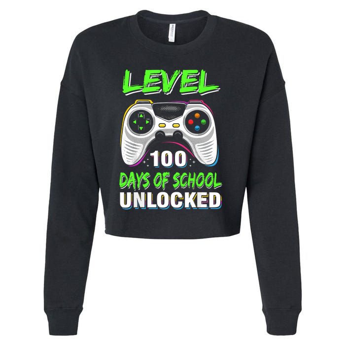 Level 100 Days Of School Unlocked Gamer Video Games Cropped Pullover Crew