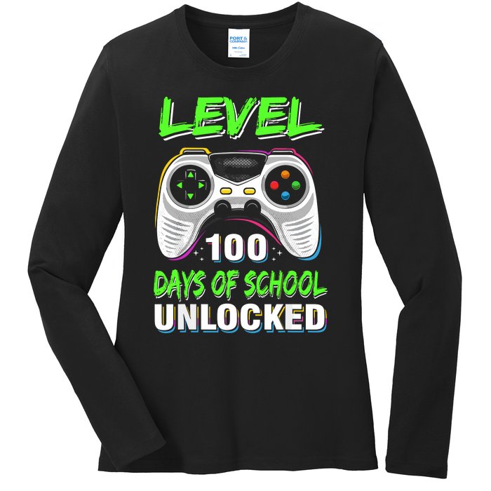 Level 100 Days Of School Unlocked Gamer Video Games Ladies Long Sleeve Shirt