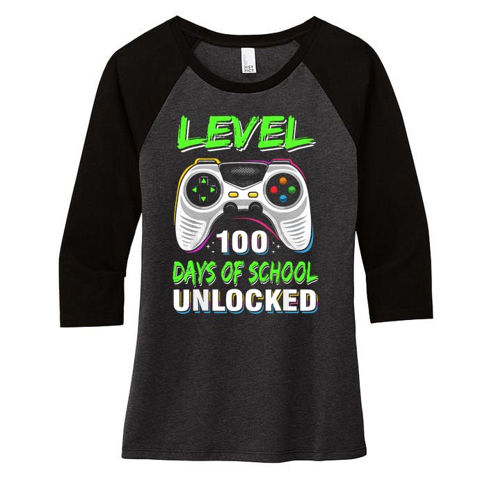 Level 100 Days Of School Unlocked Gamer Video Games Women's Tri-Blend 3/4-Sleeve Raglan Shirt